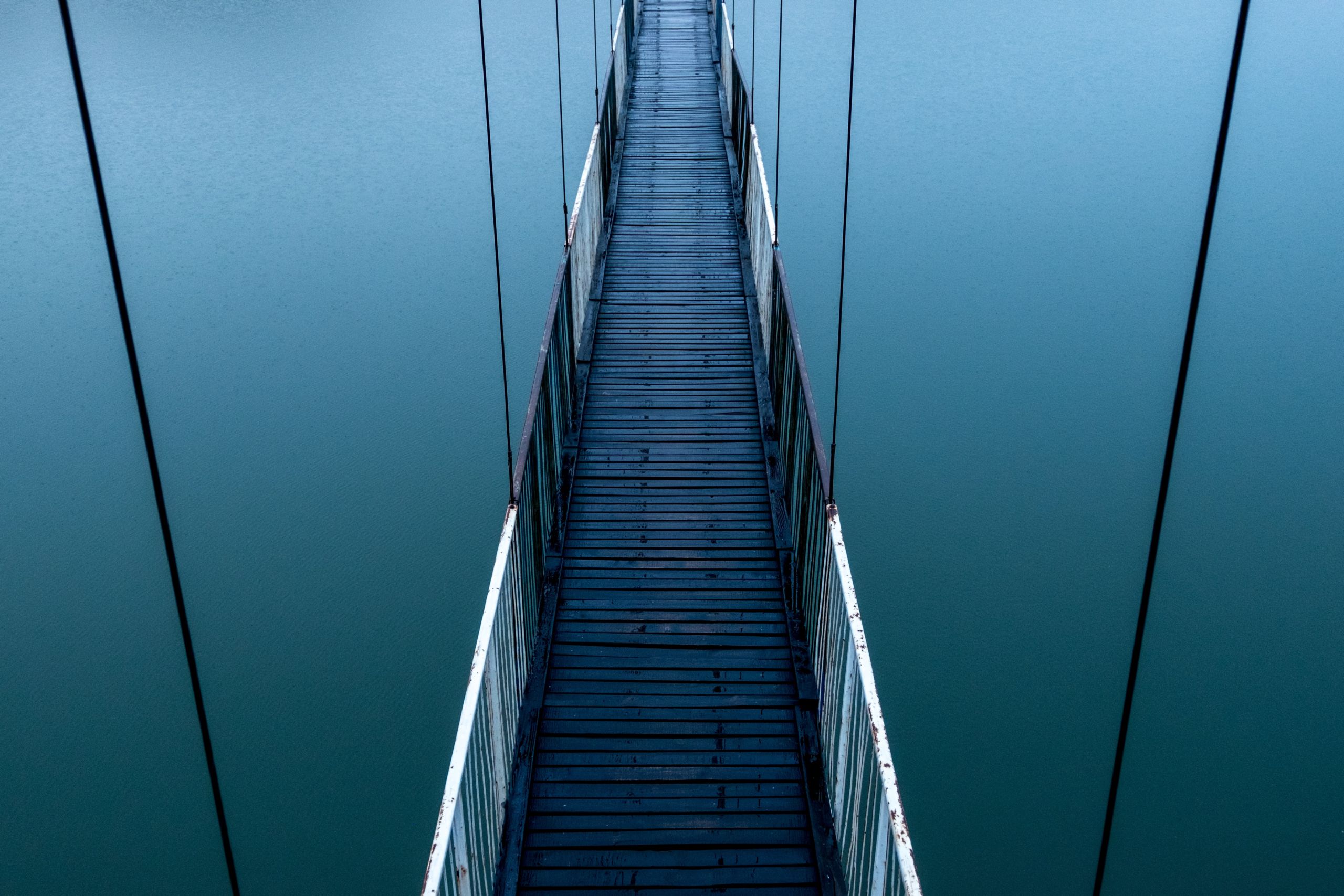 suspended bridge over body of water