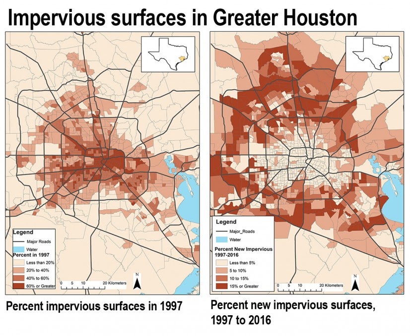 Hurricane Season 2021 overview of impervious surfaces in Houston, TX